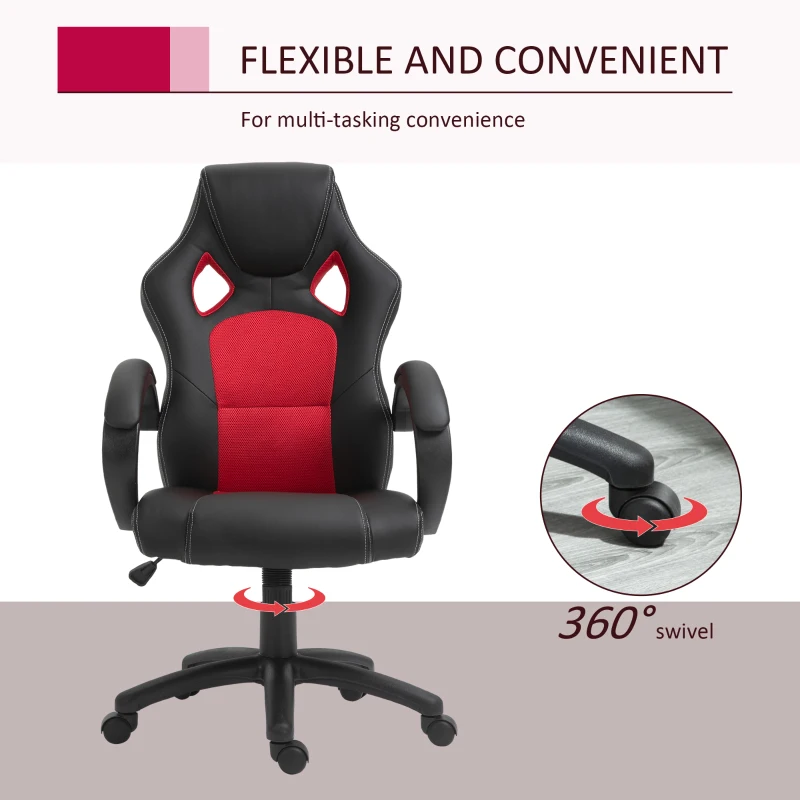 HOMCOM Office Chair Faux Leather Swivel Computer Desk Chair for Home Office with Wheels Armrests Black