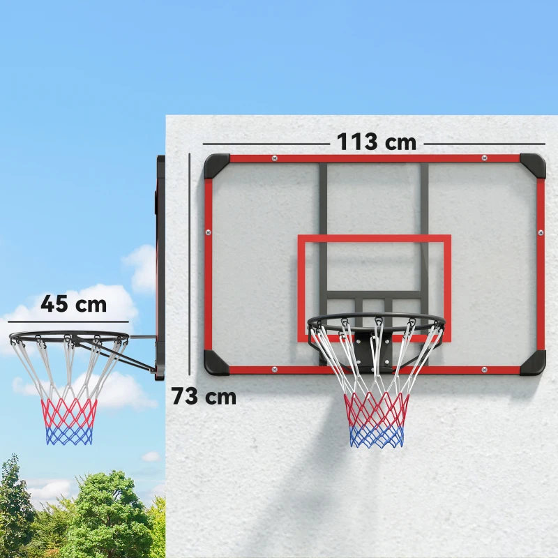 SPORTNOW Basketballkorb für Wandmontage, Innen/Außen, robuste PC-Rückwand, Nylonnetz, Stahlring, 113x61x73 cm(m-3)