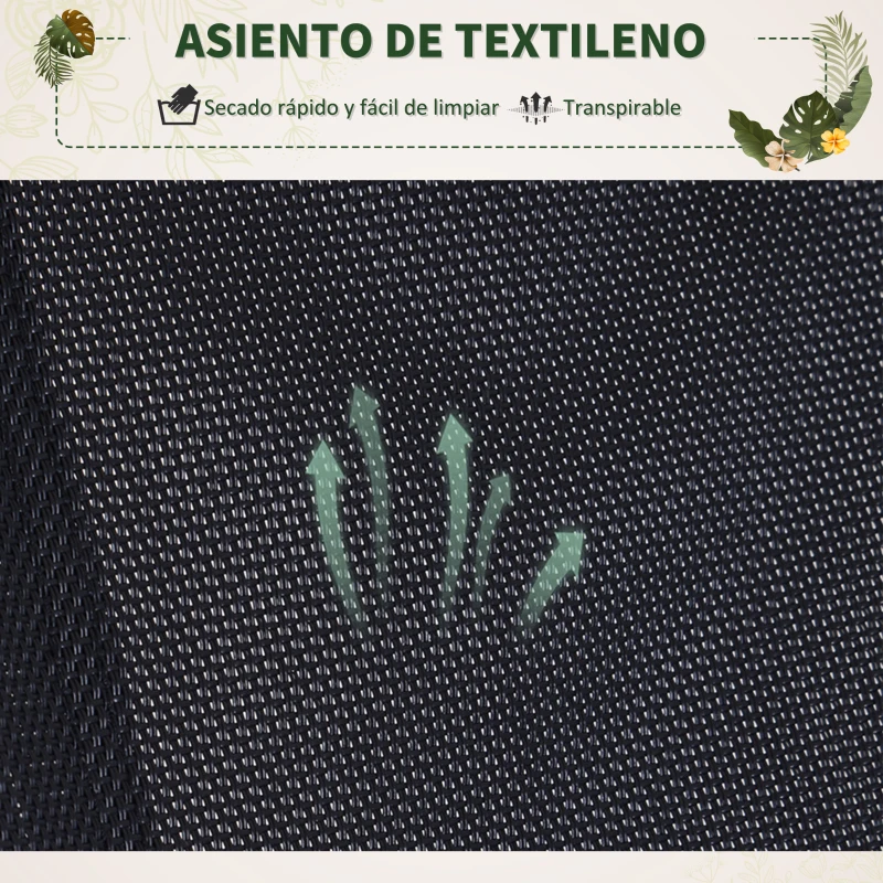 Outsunny Tumbona Mecedora de Jardín Plegable con Reposacabezas Extraíble Sillón Tumbona Ergonómica de Exterior Tela de Texteline para Patios Piscina al Aire Libre 154x80x84 cm Negro