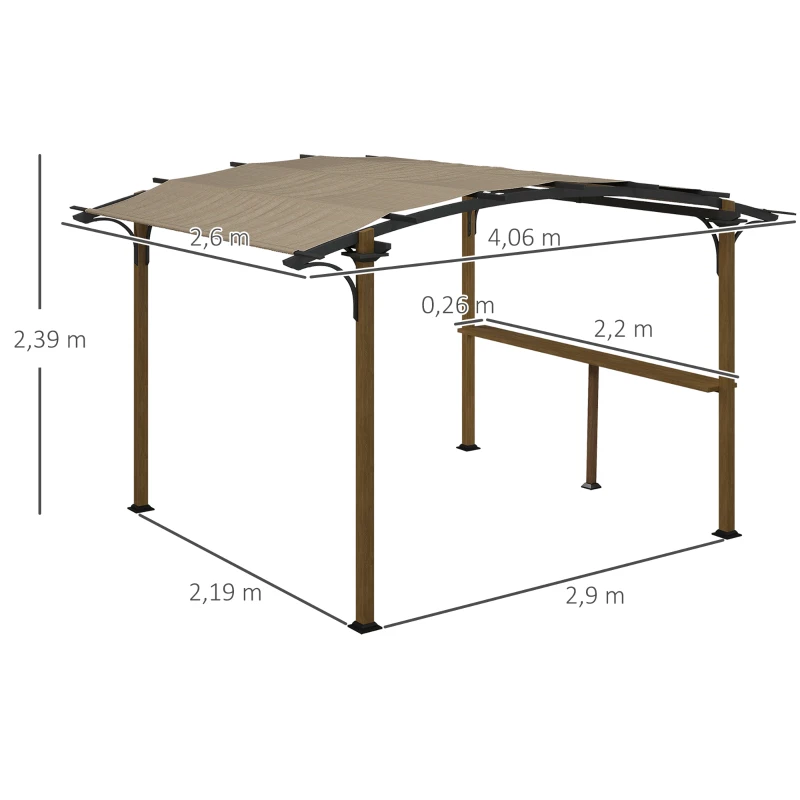 Outsunny Pergola tonnelle de jardin avec comptoir toit en forme d'arche - cadre en aluminium et acier dim. 4L x 2,6l x 2,4H m