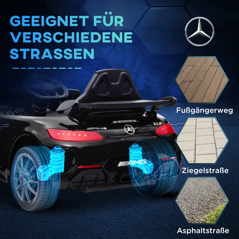 AIYAPLAY Elektro-Kinderauto, Mercedes, 3-5 km/h, Fernbedienung, Licht & Musik, Schwarz(m-9)