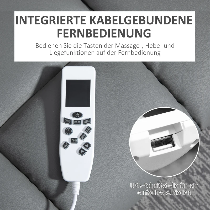 HOMCOM Massagesessel Aufstehhilfe Seniorensessel, inkl. Fernbedienung, 4 Massagemodi, 90  cm x 98 cm x 102 cm, Grau