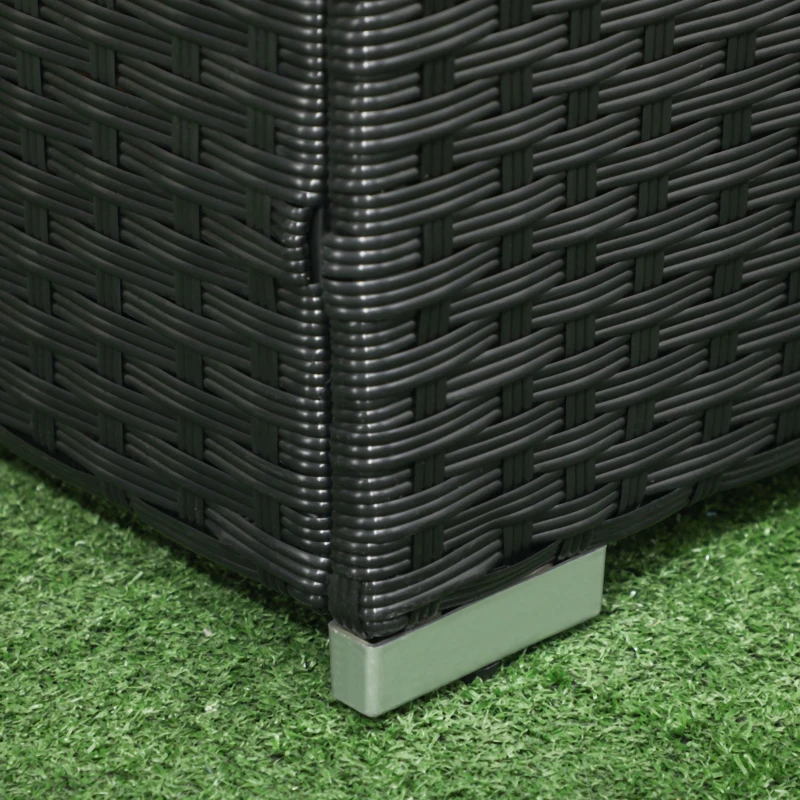 Outsunny Baule da Giardino in Rattan e Acciaio con Coperchio, 95x60x53cm, Nero
