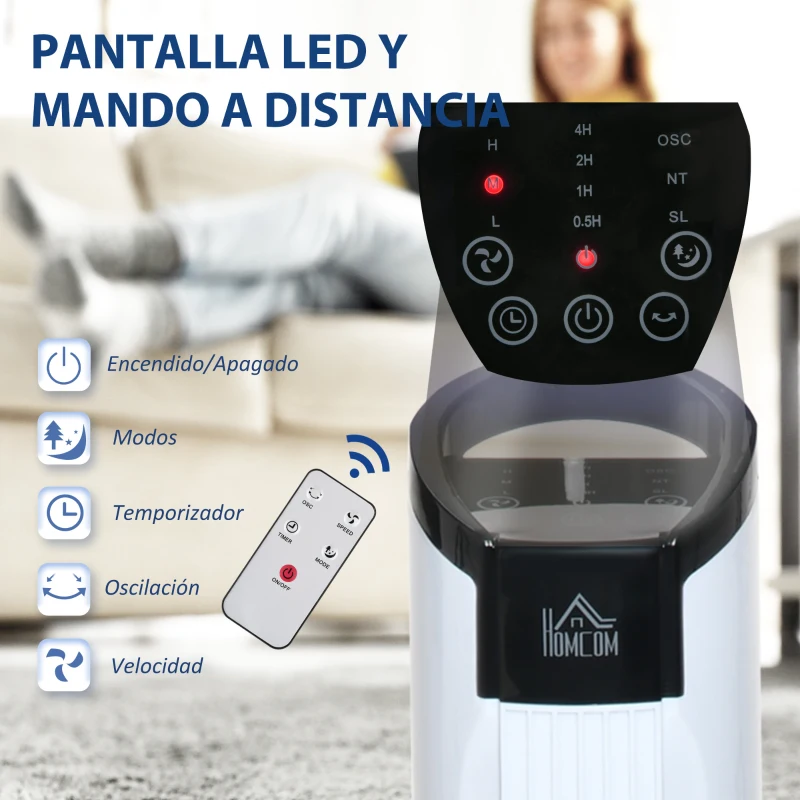 HOMCOM Ventilador de Torre 50W con Mando a Distancia 3 Velocidades Pantalla Temporizador y Oscilante 70° Ø20x78,5 cm Blanco