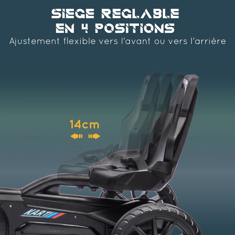 HOMCOM Kart à pédales pour enfants avec siège ajustable 4 positions et roues en EVA 100 x 58 x 58,5 cm noir(m-4)