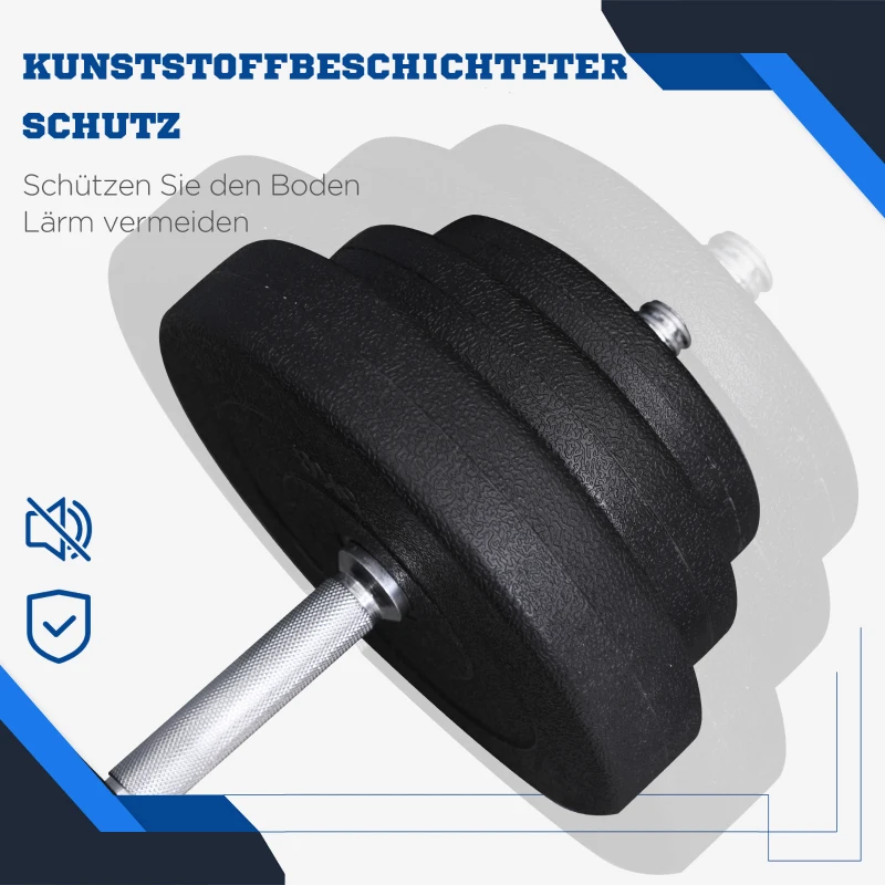 HOMCOM Kurzhantel-Set 40 kg, 2 Metallgriffe, 12 Hantelscheiben, bodenschonend, schwarz