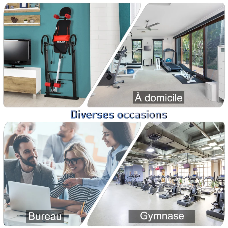 HOMCOM Table d'inversion de musculation pliable ceinture de sécurité réglable angle inversé ajustable 3 niveaux acier rouge noir