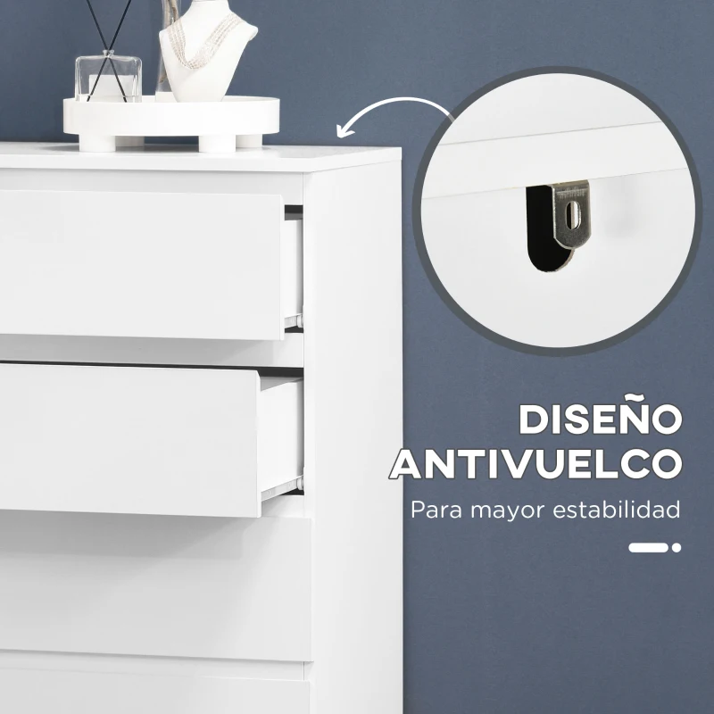 HOMCOM Cómoda con 6 Cajones Cajonera de Madera de Estilo Moderno para Dormitorio Entrada Salón 80x39x115 cm Blanco(m-6)