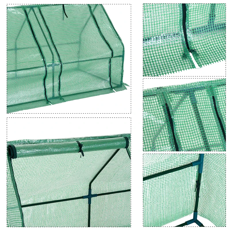 Outsunny Mini Serre de Jardin mini serre tunnel 180L x 90l x 90H cm toit pointu Acier PE Haute densité 140 g/m² Anti-UV 3 fenêtres avec Zip enroulables Vert