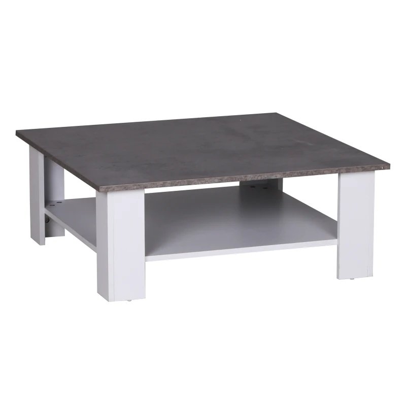HOMCOM Mesa de Centro Mesita Café de 2 Niveles Mesa Multifuncional para Salón Dormitorio Estilo Contemporáneo Tablero de Partículas Fuerte y Durable Fácil de Limpiar 80x80x31.5cm
