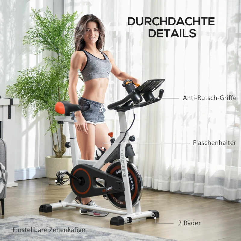 HOMCOM Ergometer, einstellbarer Widerstand, bis 120kg, Stahl, L103xB53xH100-114cm, Weiß/Schwarz(m-8)