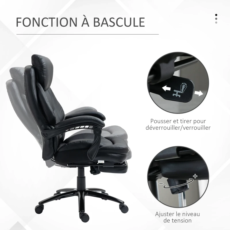 Vinsetto Chaise de bureau fauteuil de bureau ergonomique grand confort hauteur réglable dossier inclinable repose-pieds pivotant à 360 ° 73 x 66 x 118 cm noir