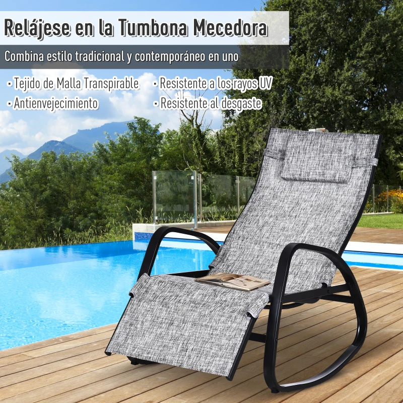 Outsunny Tumbona Mecedora de Exterior con Respaldo y Reposapiés Regulables 64x94x108 cm Gris