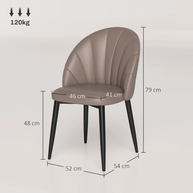 HOMCOM Set 2 Sedie da Pranzo in Pelle PU con Gambe in Metallo e Schienale a Conchiglia, Marrone