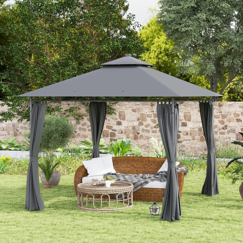Outsunny 3 x 3 m Solar LED Metal Gazebo - Dark Grey