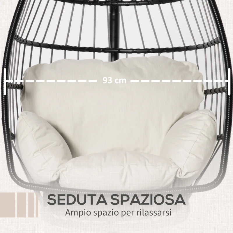 Outsunny Poltrona Sospesa con Cuscino e Struttura in Metallo per Giardino e Soggiorno, 101x101x188cm, Nero