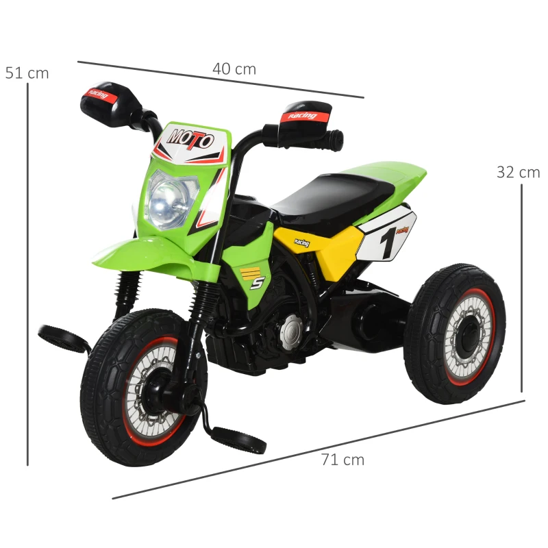 HOMCOM Tricycle Enfants Moto Cross Effets musicaux et Lumineux Coffre Rangement Vert(m-3)