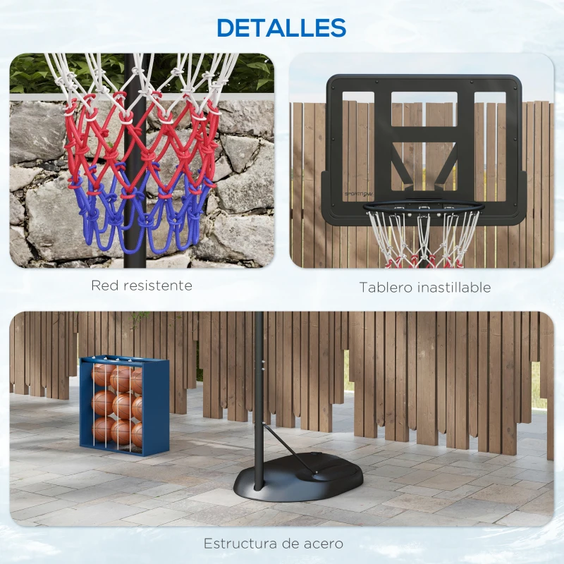 SPORTNOW Canasta de Baloncesto para Exterior con Altura Ajustable 216-277 cm Ruedas y Base Rellenable Negro