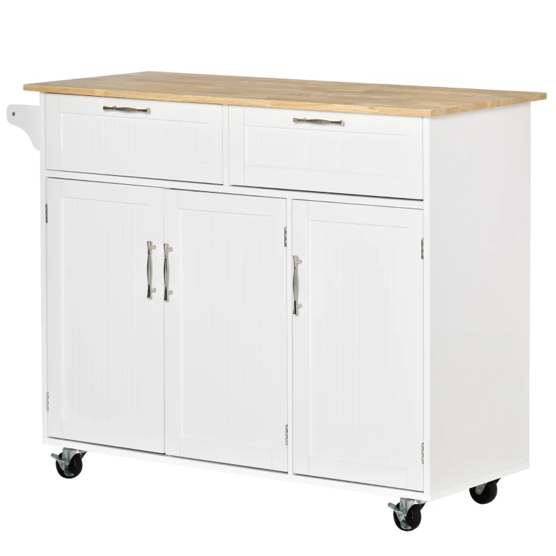 HOMCOM Kitchen Island Utility Cart, with 2 Storage Drawers & Cabinets for Dining Room, White
