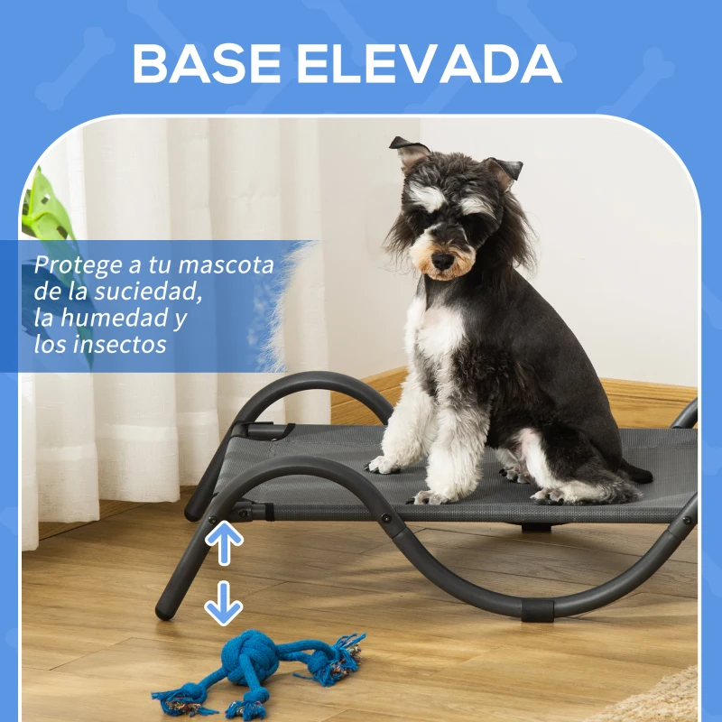 PawHut Cama Elevada para Perros Pequeños y Medianos con Tela de Malla Transpirable y Marco Curvo 92x55,5x21 cm Gris