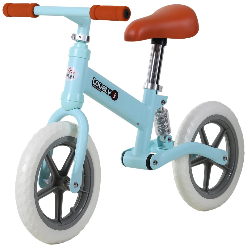 HOMCOM Draisienne Enfant Vélo Sans Pédales pour Enfants de 2 à 5 ans Roues 12" Suspension Selle Hauteur réglable Acier Bleu Ciel