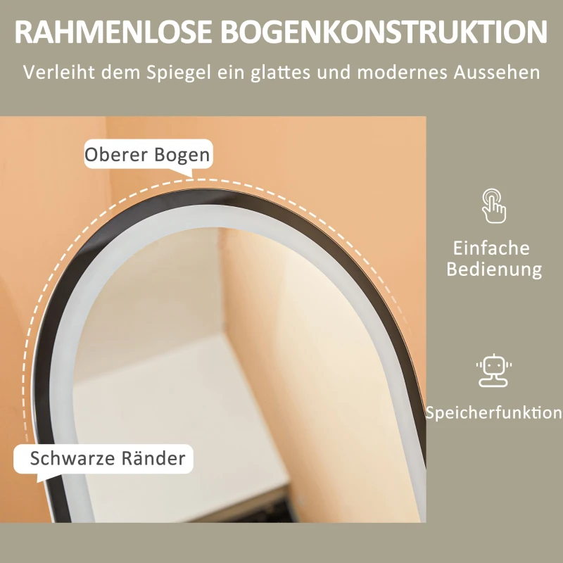 HOMCOM Ganzkörperspiegel, 150 x 40 cm, Freistehender Spiegel mit dimmbaren LED-Lichtern für Wohnzimmer, Schlafzimmer