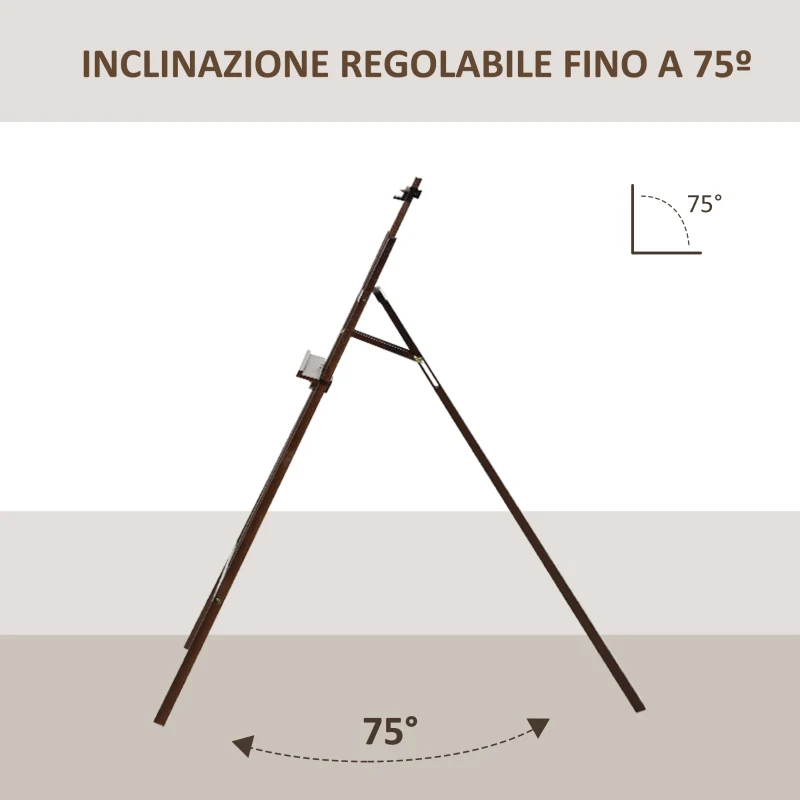 HOMCOM Cavalletto Pittura, 135 cm Cavalletto Treppiede per Dipingere su Tela, Cavalletto in Legno di Pino Regolabile, Portatile e Pieghevole con Pennello per Studio, Artisti e Pittori, Caffè