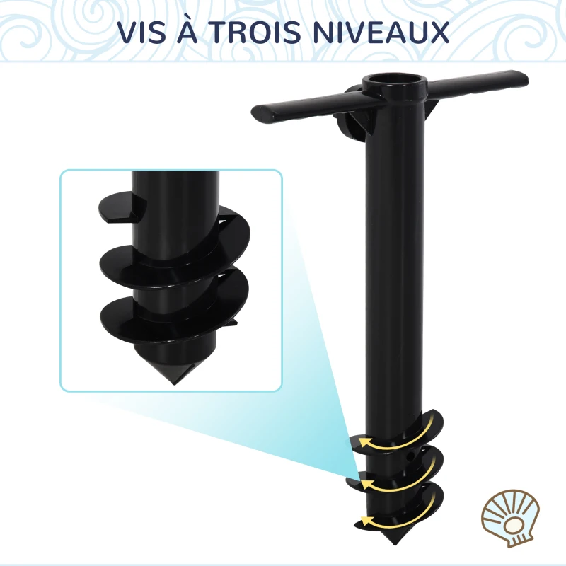 Outsunny Pied de parasol à planter - pied d'ancrage à visser dans le sol - fixation parasol - porte-parasol avec vis de serrage - ABS noir