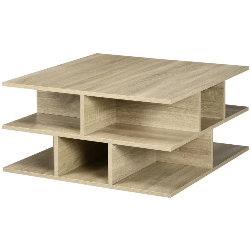 HOMCOM Table basse salon table basse carrée table de salon 2 niveaux avec espace de rangement 70 x 70 x 36,5 cm bois naturel
