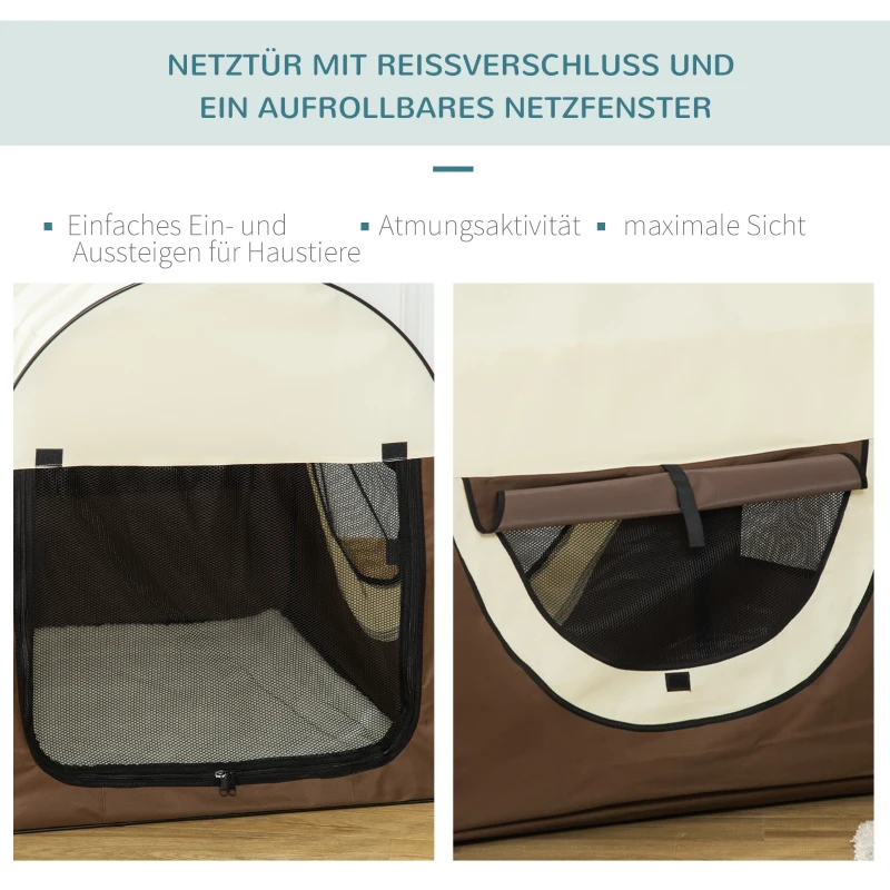 PawHut Hundebox faltbare Hundetransportbox Haustierrucksack mit Kissen Reisetasche Transportbox für Tier wasserdicht Oxfordstoff Kaffee 97 x 71 x 76 cm