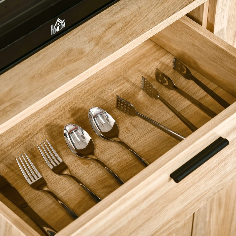 HOMCOM Buffet de cuisine armoire de cuisine multi-rangements avec un tiroir, 3 placards, 4 niches et passe-câbles hauteur 166 cm(m-10)