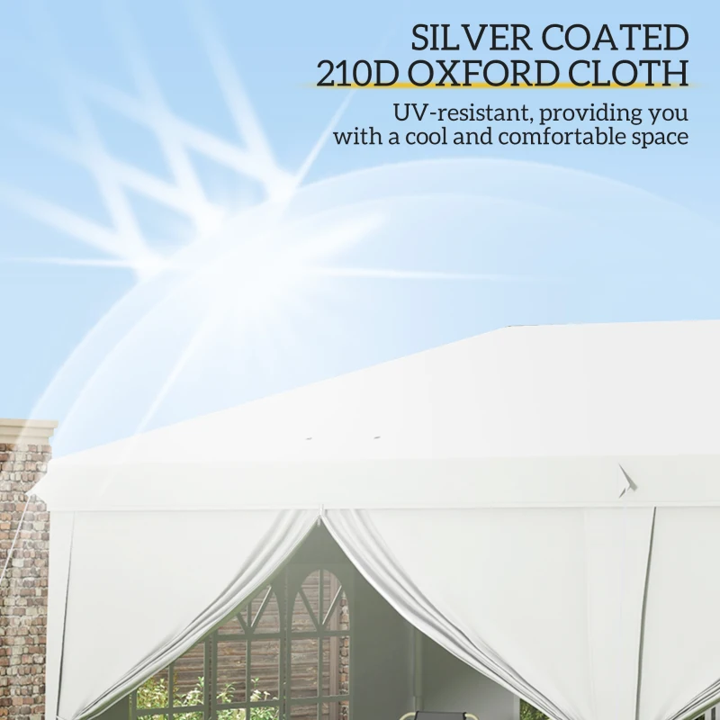 Outsunny 3 x 6 m Garden Pop Up Gazebo, Wedding Party Tent Marquee, Water Resistant Awning Canopy with Sidewalls, Windows, Carry Bag, White