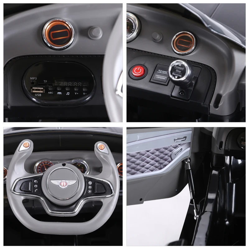 HOMCOM Macchina Elettrica per Bambini Bentley GT 6V, con Doppi Motori, Auto Elettrica per Bambini con Telecomando, Clacson, Suoni, Fari e 2 Portiere Apribili, 2.5-5 km/h, per 3-5 Anni, Nero