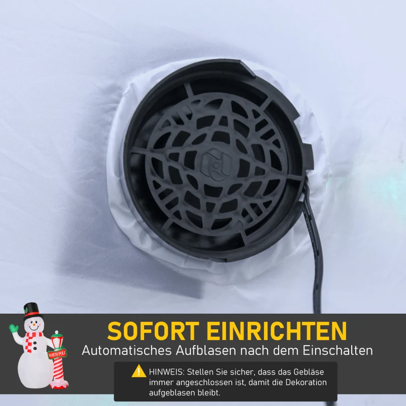HOMCOM Weihnachtsdeko, aufblasbarer Schneemann, 2,4 m, LED-Beleuchtung, Gebläse, Weiß