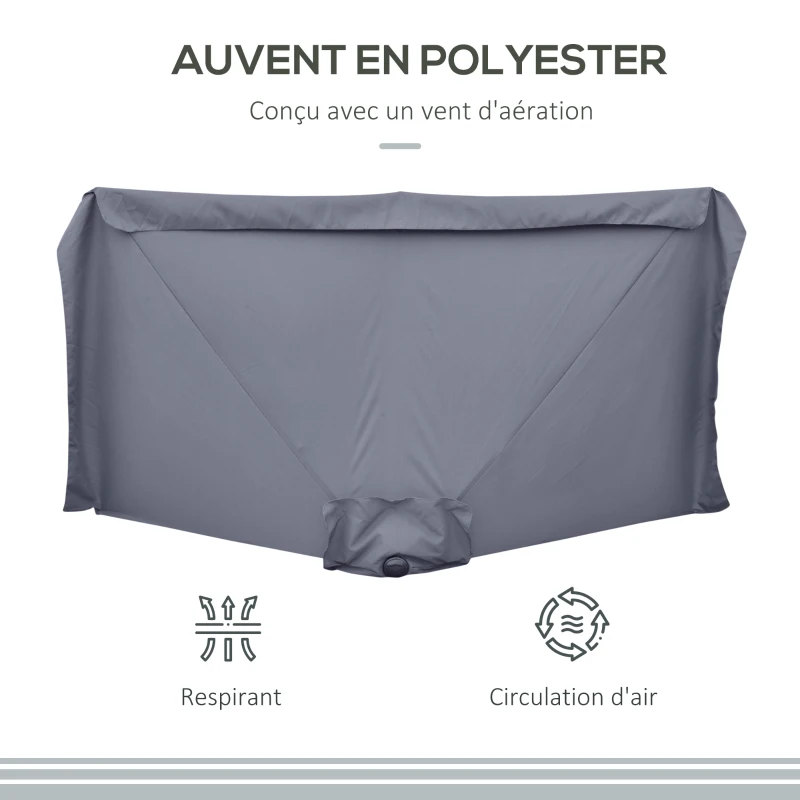 Outsunny Demi parasol - parasol de balcon 5 entretoises métal 2,3 x 1,3 x 2,49 m polyester haute densité gris