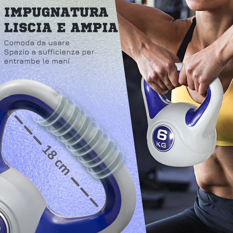 SPORTNOW Kettlebell 6kg con Rivestimento Morbido e Base Piatta in PU e Sabbia, 20x13x22cm, Viola