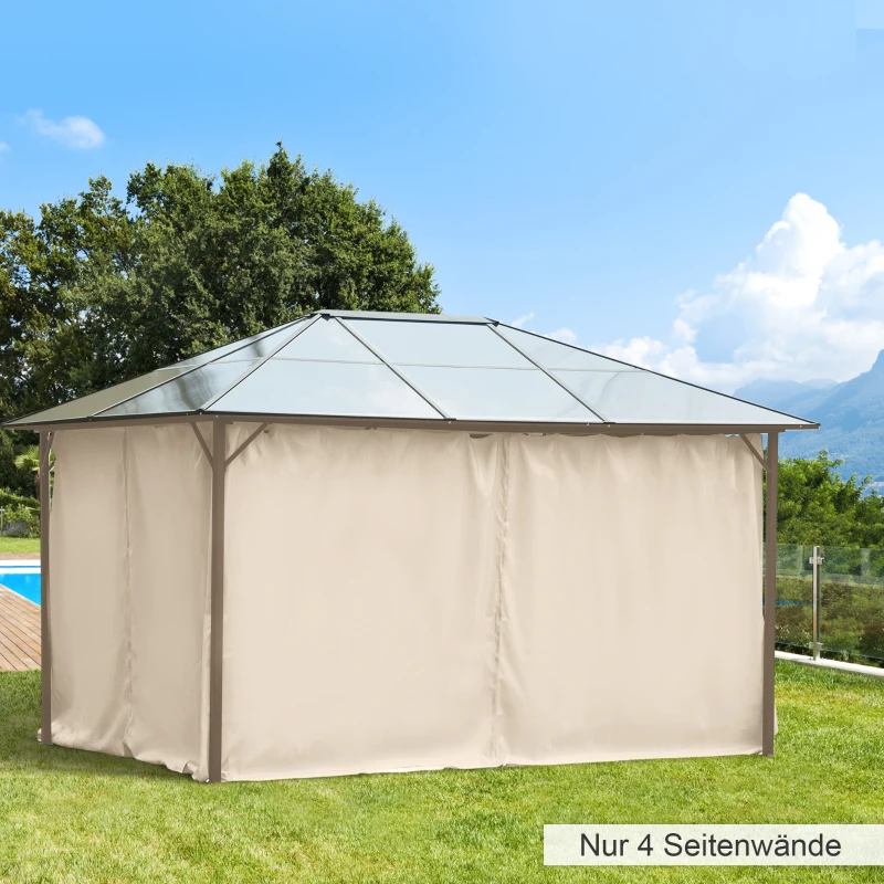 Outsunny Seitenwand 4er Set für 3x4m Pavillon Seitenteile mit Haken 352 x 205 cm Wasserdicht stabil winterfest Seitenteil Seitenwände für Partyzelt Gartenpavillon Beige