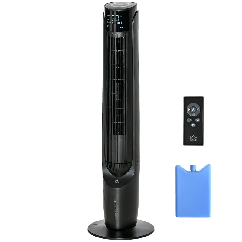 HOMCOM Ice Cooling Tower Fan, Water Conditioner Evaporative Air Cooler Unit with 4 Modes, 3 Speed, Remote Control, Timer, Oscillating for Home Bedroom, Black