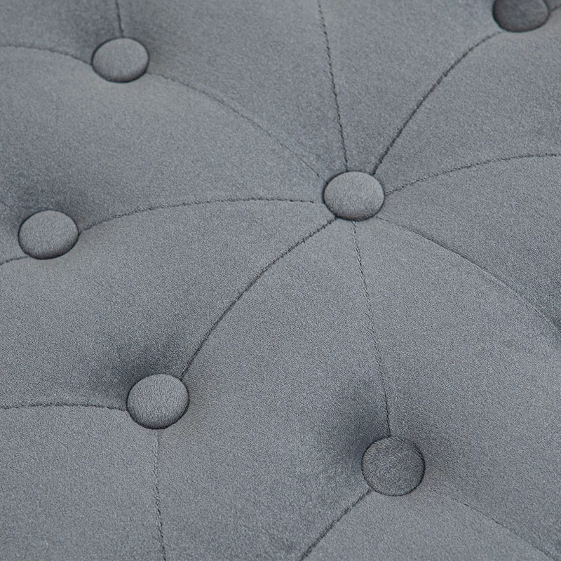 HOMCOM Hocker, rund, mit Staufach, Steppdesign mit Knöpfen, Bezug in Samtoptik, grau, 60 x 60 x 40cm