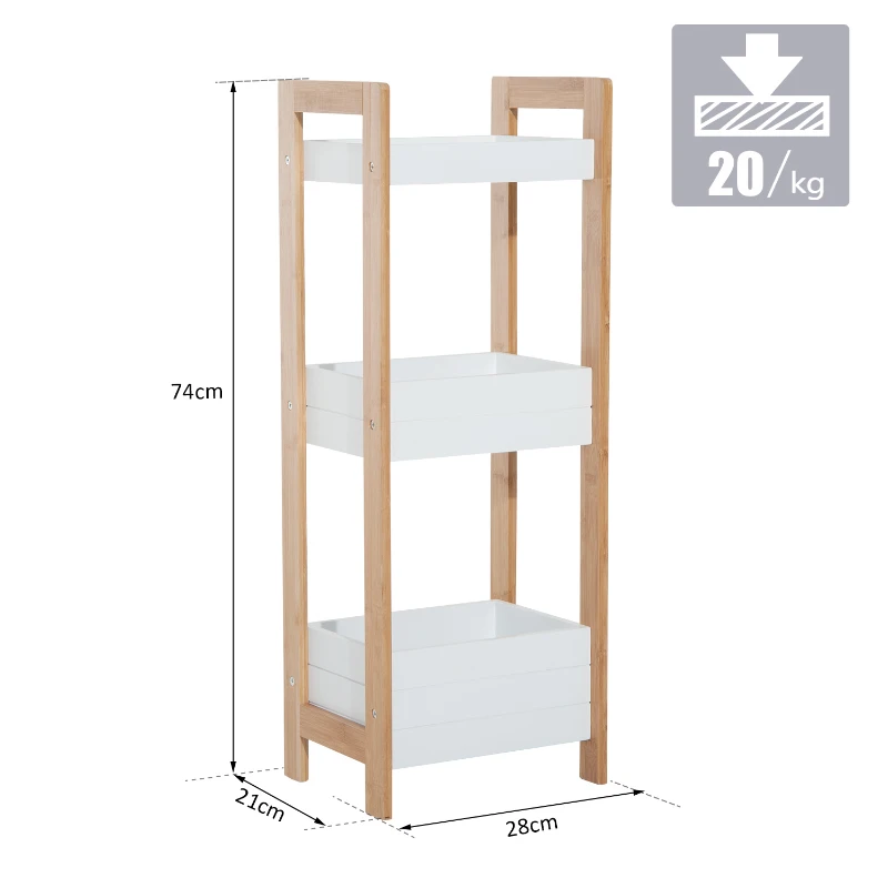 Homcom Etagère de Salle de Bain avec 3 Paniers Blanc 28 x 21 x 74 cm