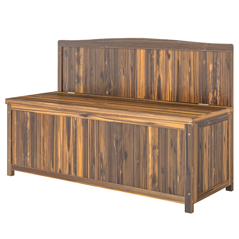 Outsunny Wood Storage Bench for Patio Furniture, Outdoor Garden Seating Tools, Brown
