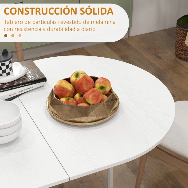 HOMCOM Mesa de Cocina Plegable con Alas Abatibles Mesa Multifuncional de Estilo Moderno de Forma Ovalada 163x80x75 cm Blanco