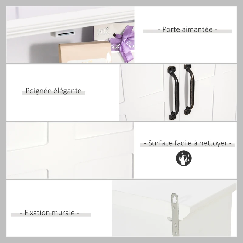 HOMCOM Armoire Haute Murale de Salle de Bain ou WC Placard 2 Portes 2 étagères Niche dim. 60L x 20l x 58H cm MDF Panneaux Particules Blanc