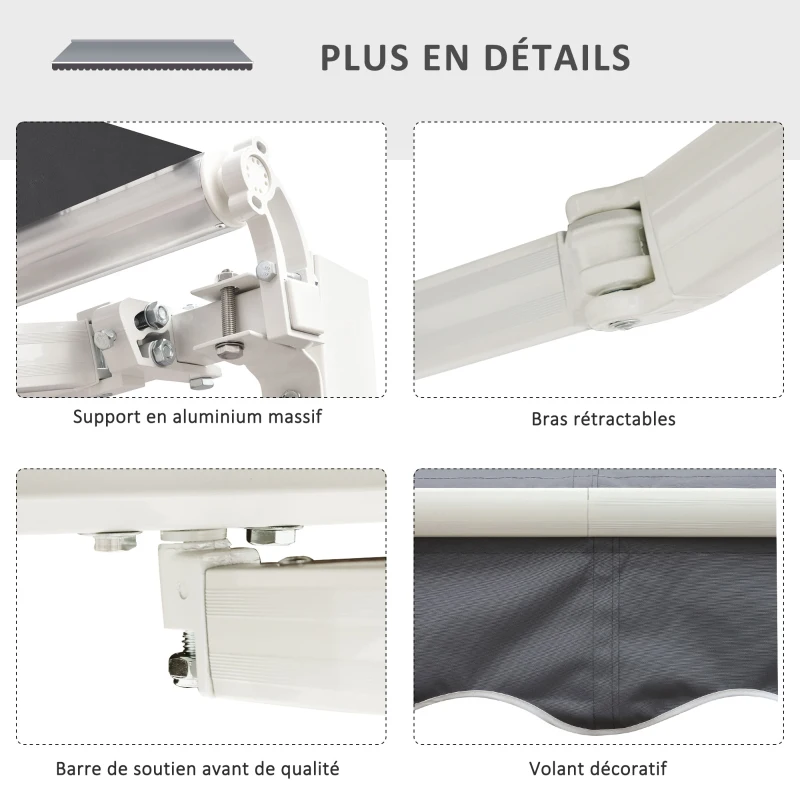 Outsunny Store banne manuel rétractable dim. 2,5L x 2l (avancée) m inclinaison réglable store banne alu. polyester imperméabilisé haute densité gris