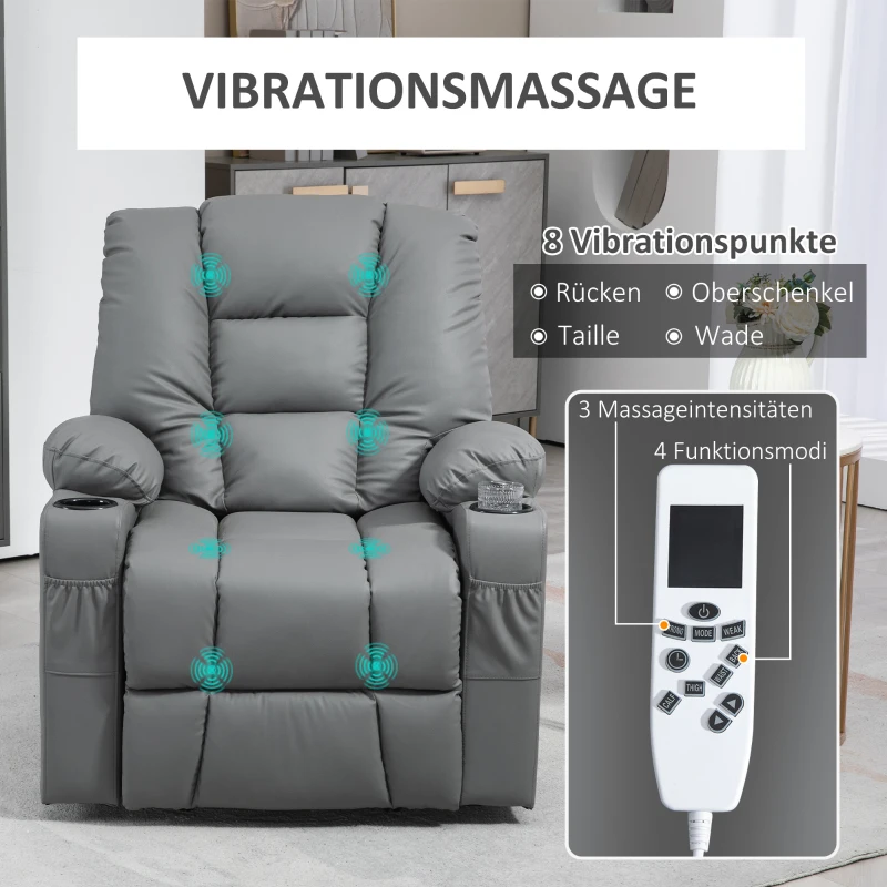 HOMCOM Massagesessel Aufstehhilfe Seniorensessel, inkl. Fernbedienung, 4 Massagemodi, 90  cm x 98 cm x 102 cm, Grau