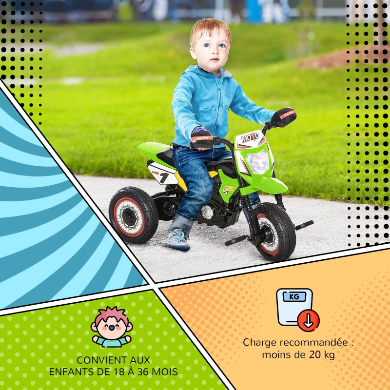 HOMCOM Tricycle Enfants Moto Cross Effets musicaux et Lumineux Coffre Rangement Vert(m-5)