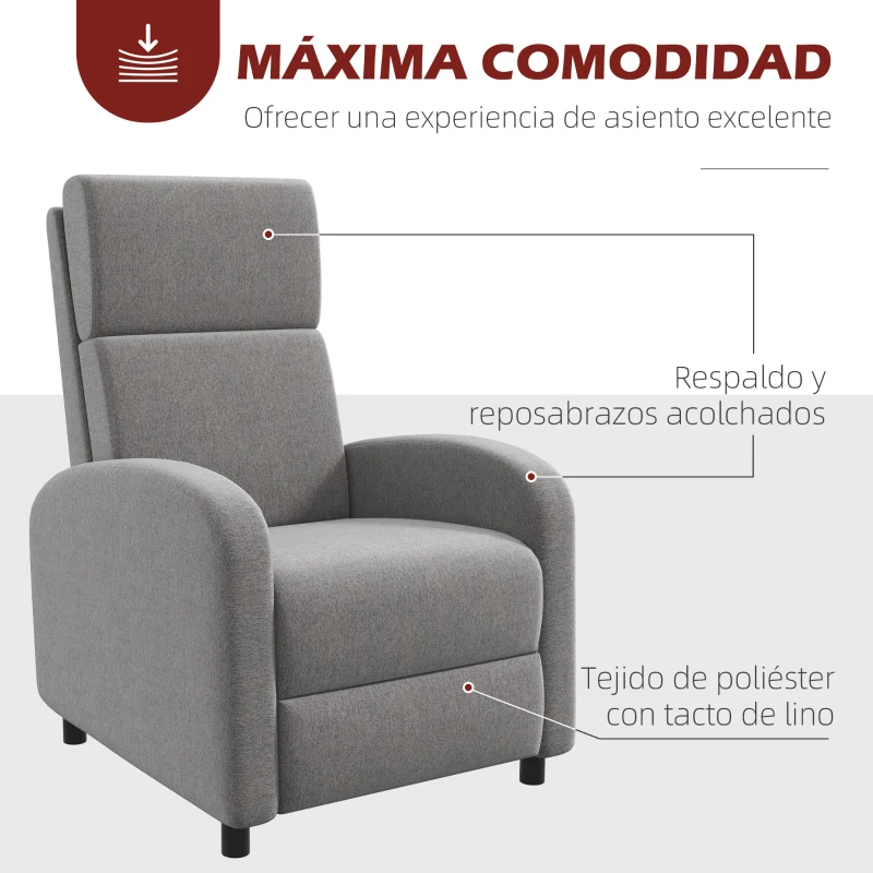 HOMCOM Sillón Relax Reclinable hasta 160° Sofá Reclinable Moderno con Reposapiés Soporta hasta 120 kg 64x86x102 cm Gris(m-4)