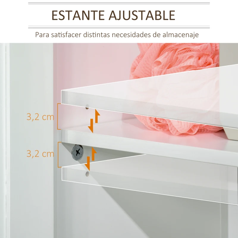 Kleankin Armario Alto para Baño Mueble Columna de Baño con 3 Estantes Abiertos y Armario de Puerta Balda Ajustable Interior Carga Máx. 40kg 35x30x170 cm Blanco