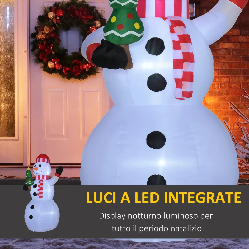 Outsunny Pupazzo di Neve Gonfiabile con Luci LED da Esterno e Interno con Gonfiatore, 93x83x180cm