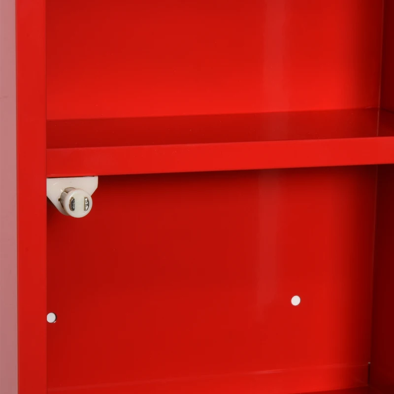 kleankin Armoire à Pharmacie 2 étagères 3 Niveaux verrouillable Porte Verre trempé dépoli Logo Croix 25L x 12l x 48H cm métal Rouge